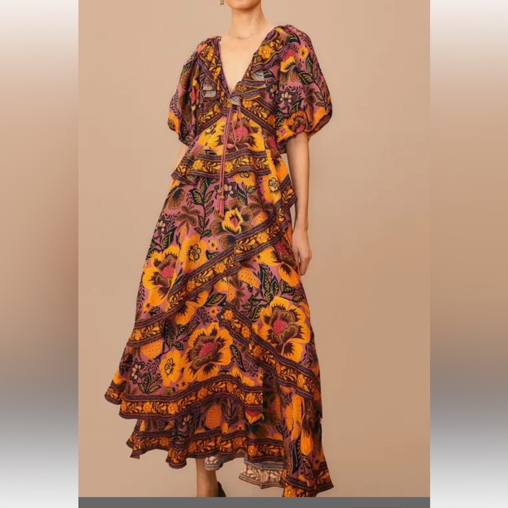 FARM Rio Yellow and Purple Floral Maxi Dress